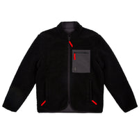 Topo Designs Men's Sherpa Jacket in "Black" showing sherpa fleece side.