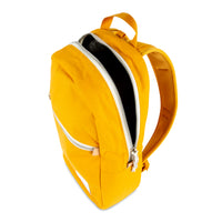 General top detail shot of Topo Designs Light Pack in Mustard yellow canvas showing zipper opening.