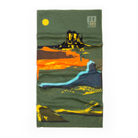 Topo Designs Neck Gaiter in "Moab - Final Sale" olive green print.