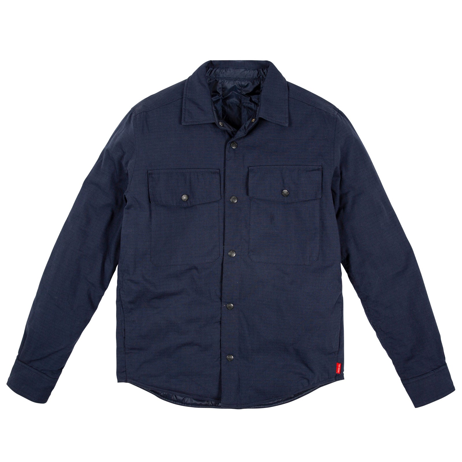 Topo Designs Men's Insulated Reversible Shirt Jacket in "Navy" blue.
