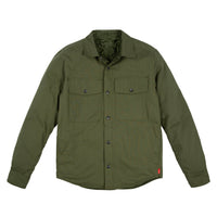 Topo Designs Men's Insulated Reversible Shirt Jacket in "Olive" green.