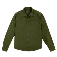 Front product shot of Topo Designs Men's Dirt Shirt in "Olive".