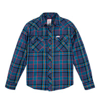 Topo Designs men's mountain organic cotton flannel shirt in "blue multi" plaid