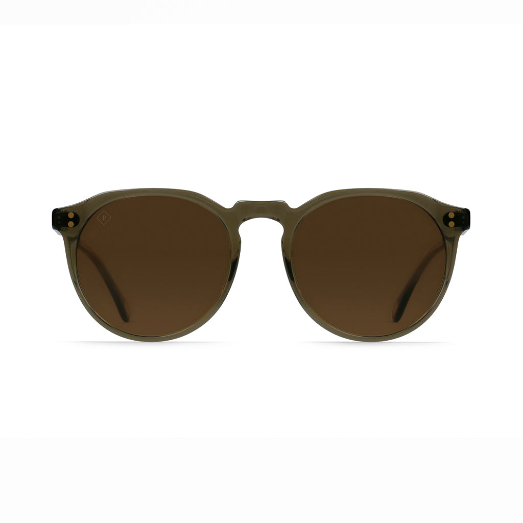 Front view of Topo Designs x RAEN Remmy Sunglasses in Khaki Crystal/Polar Borwn.