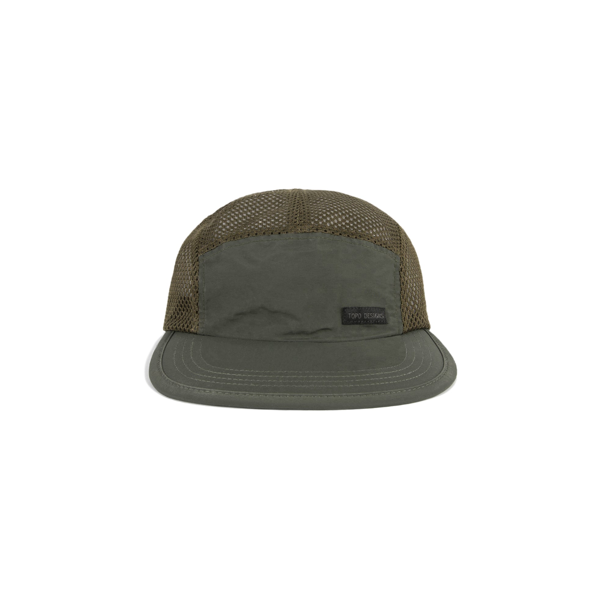 Topo Designs Global mesh back Hat in "Olive" green. Unstructured 5-panel flexible brim packable hat.