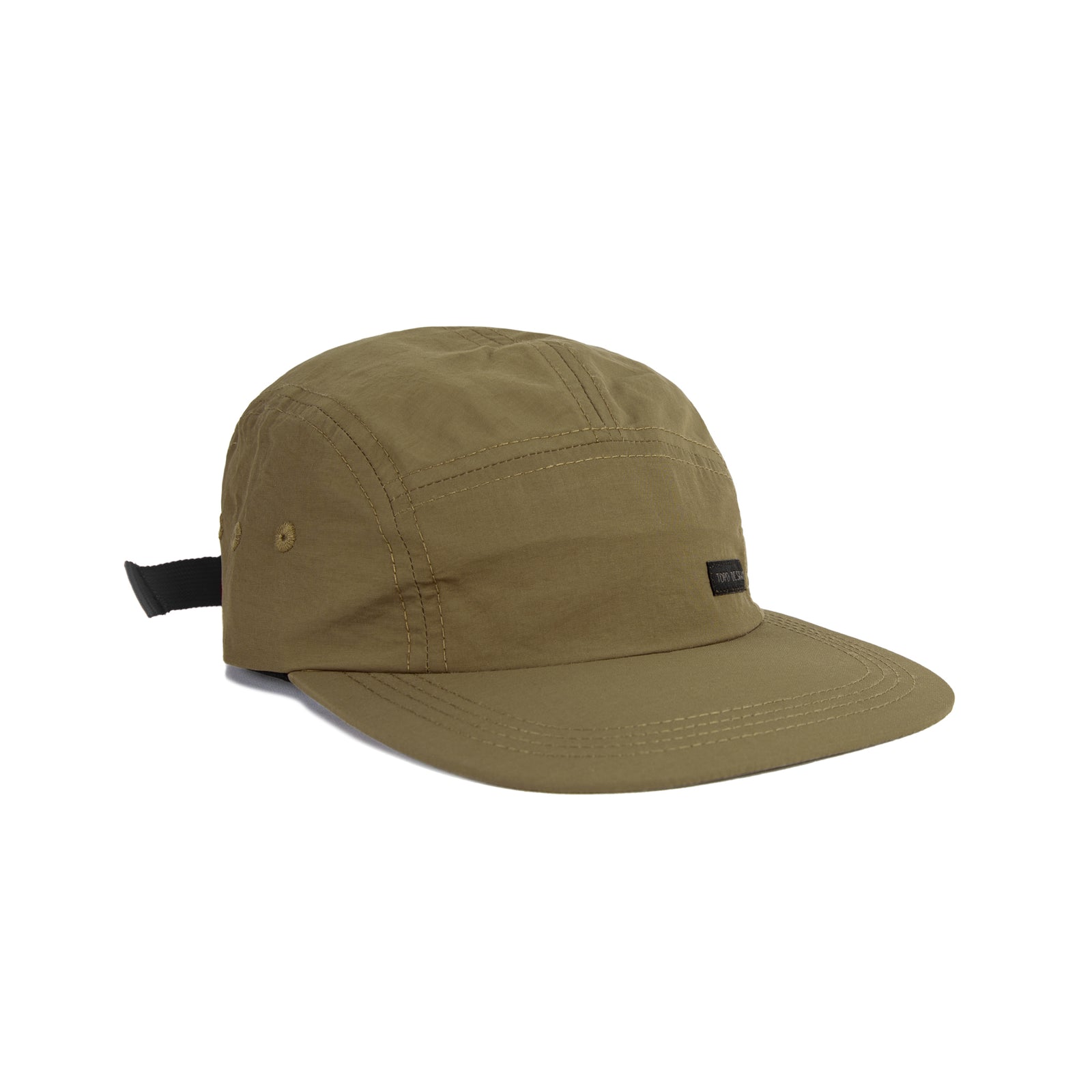 Topo Designs Nylon Camp 5-panel flat brim Hat in "Dark Terra" brownish green.