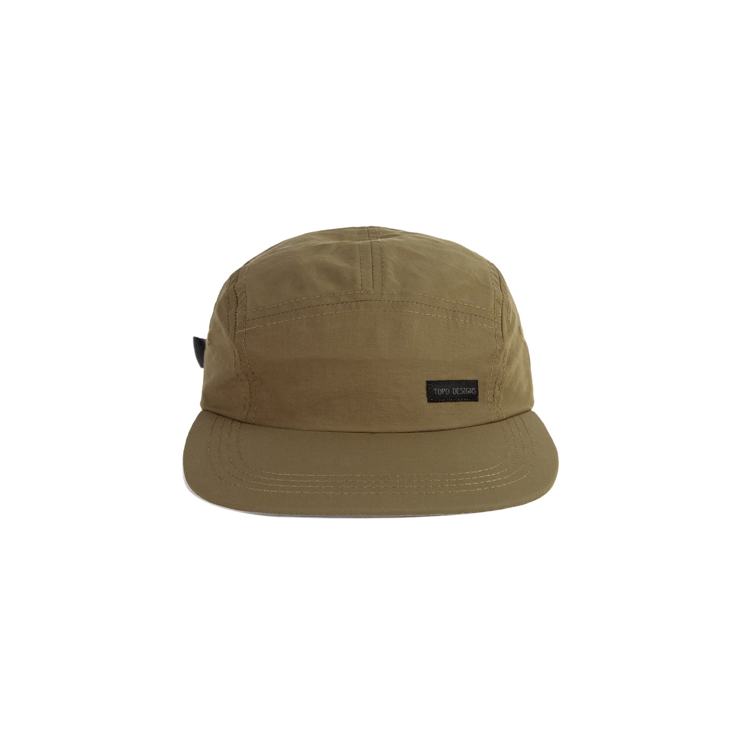 Topo Designs Nylon Camp 5-panel flat brim Hat in "Dark Terra" brownish green.