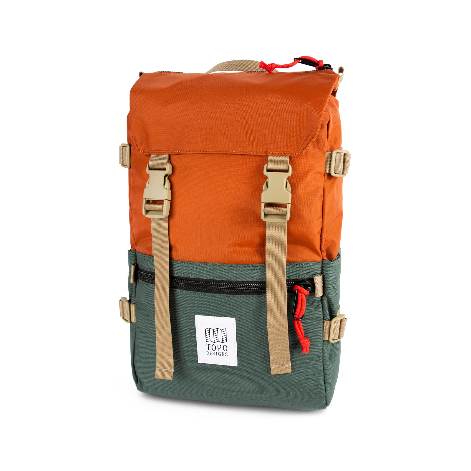 Topo Designs Rover Pack Classic laptop backpack in "Clay / Forest".