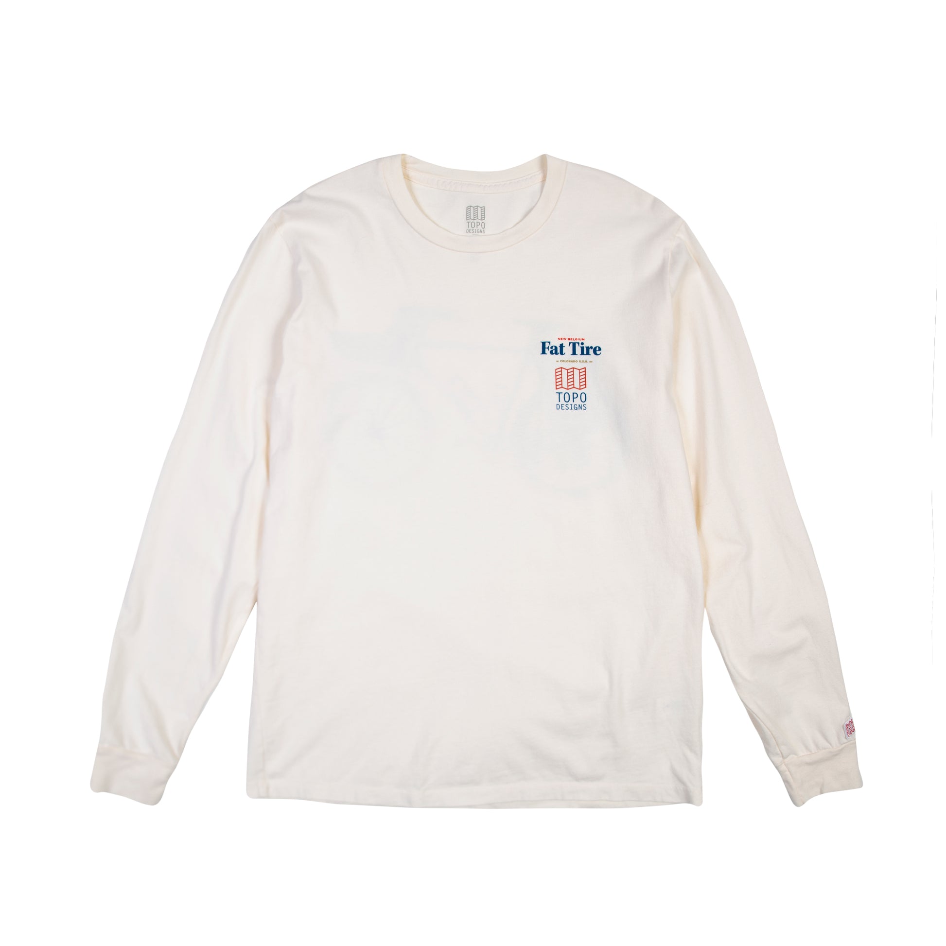 Topo Designs x New Belgium Fat Tire Men's Long Sleeve Logo T-Shirt in Natural white.