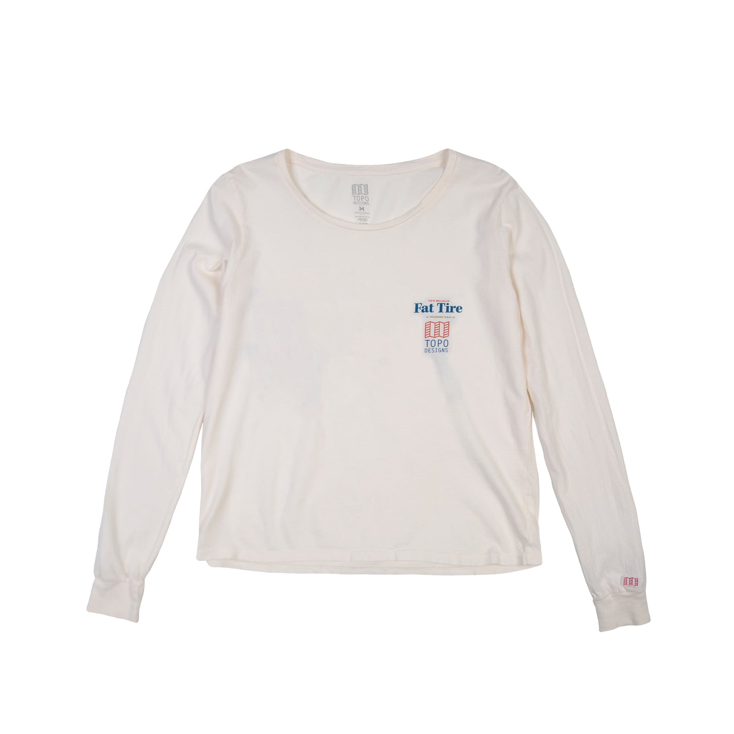 Topo Designs x New Belgium Fat Tire Women's Long Sleeve Logo T-Shirt in Natural white.