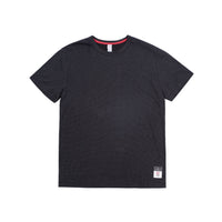 Front product shot of Topo Designs x Alternative Eco-Jersey Crew Tee in true black grid