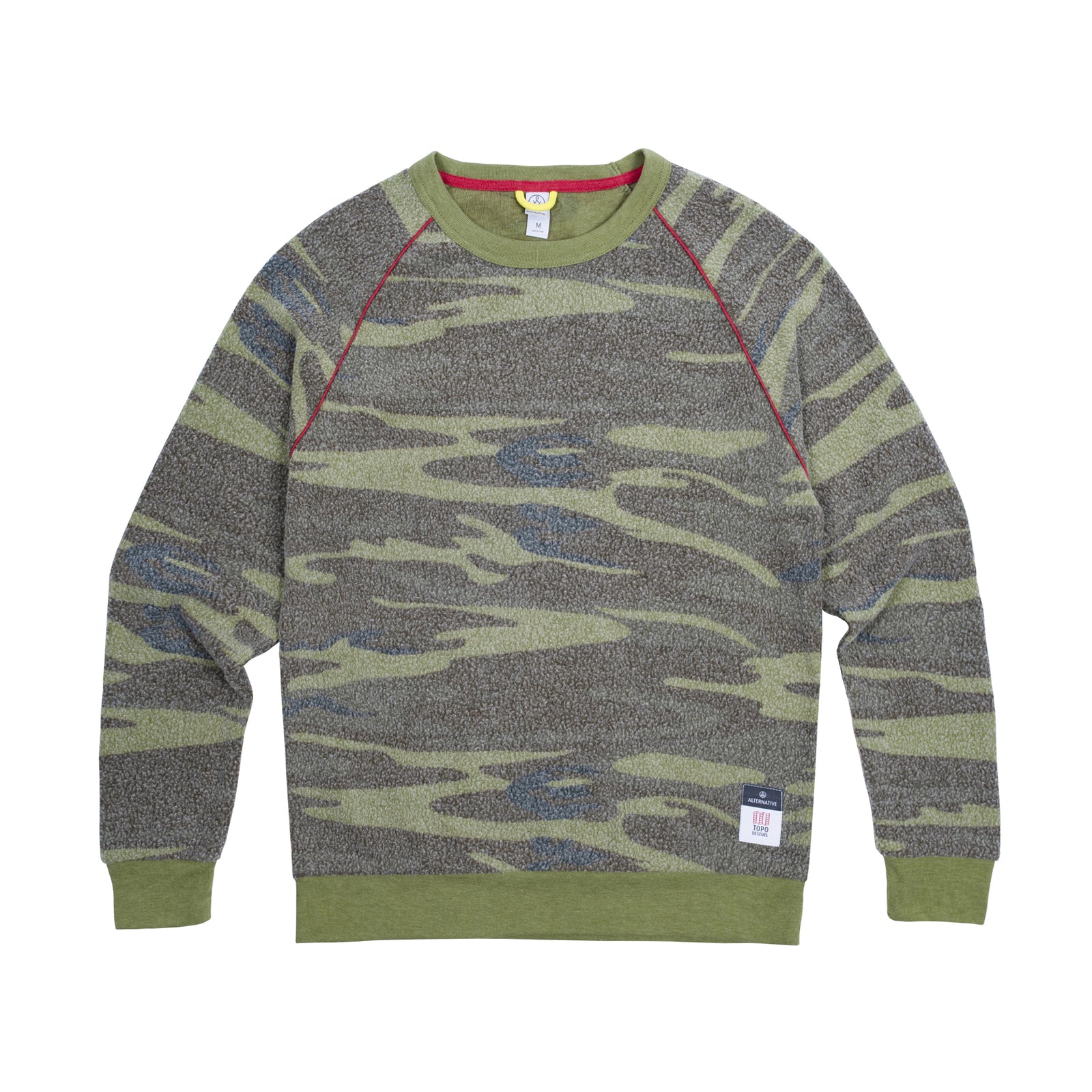 Front product shot of Topo Designs x Alternative Champ Eco-Teddy Sweatshirt - Men's in camo.