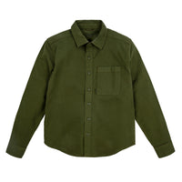 Front product shot of Topo Designs Women's Dirt Shirt in "Olive" green.